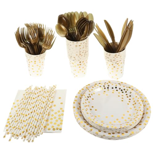 GANAZONO ドット柄パーティーペーパー食器 紙皿 紙コップ 紙ナプキン フォーク ナイフ スプーン 点入り おしゃれな使い捨てディナーテーブル