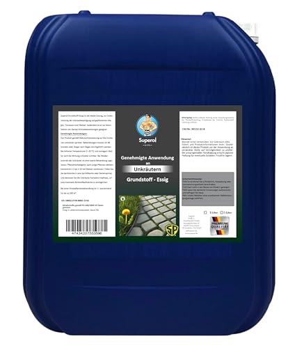 Superol Grundstoff Essig – 100% natürlicher, anwendungsfertiger Unkrautvernichter für befestigte Flächen wie Wege und Terrassen, 2 Liter, klar