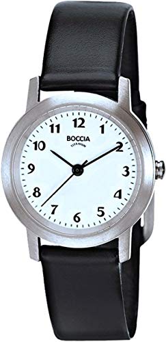 Boccia Damenuhr Analog Quarz mit Lederarmband, weiss (weiss/schwarz) – 3291-01