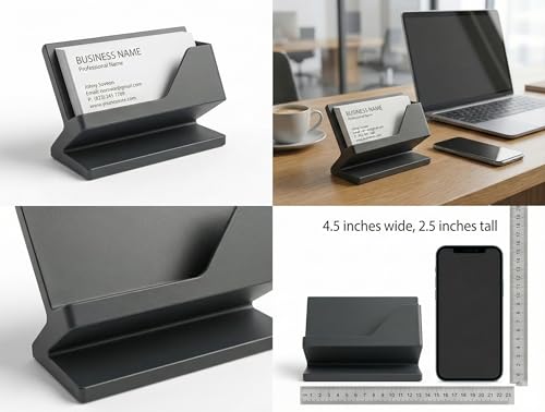 Image of Premium Business Card Holder for Desk | Visiting Card Stand Organizer | Modern Office Desk Card Display | Professional Card Holder for Office, Home & Reception (Matte Black)