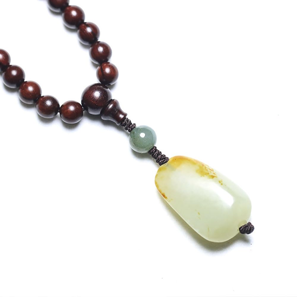 XANAYXWJ Legno di Sandalo Rosso Naturale 108 con Pendente in nefrite, Collana di Perle di Mala Buddista in Legno per Yoga, 8 mm
