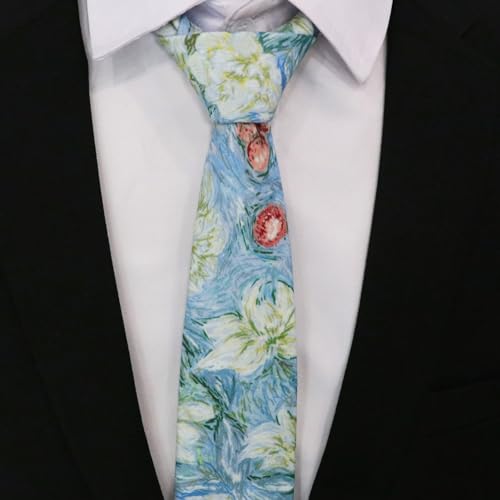 Image of Cotton Floral Ties for Men 2.76 inch Men's Skinny Tie Linen Flower Printed Neck Tie for Wedding Dating Party