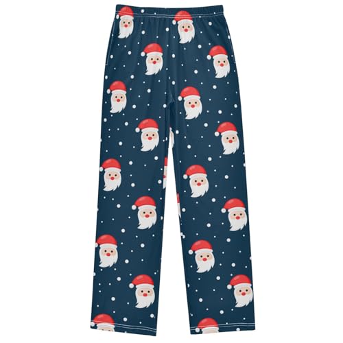 Boy's Lounge Pants Christmas Santa Claus Dark Blue Kids Jogger Pants Elastic Waist Long Bottoms with Pockets 6-14 Y