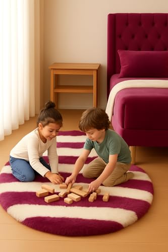 Image of Fluffy Silky Micro Fiber Polyster Carpet /Runner for Bedroom, Study Room, Playing Room, Guest Room ETC. 2x4 Feet, (Wine and Ivory new line)
