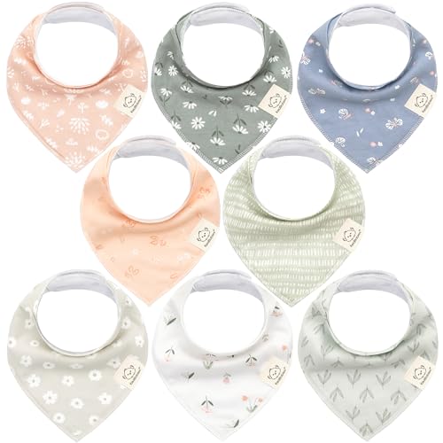 Image of KeaBabies 8-Pack Organic Baby Bandana Bibs for Girls - Super Absorbent Triangle Baby Bibs for Drooling and Teething Infant, 100% Cotton Extra Soft for Newborn, Infant 0-36 Months (Fleur)