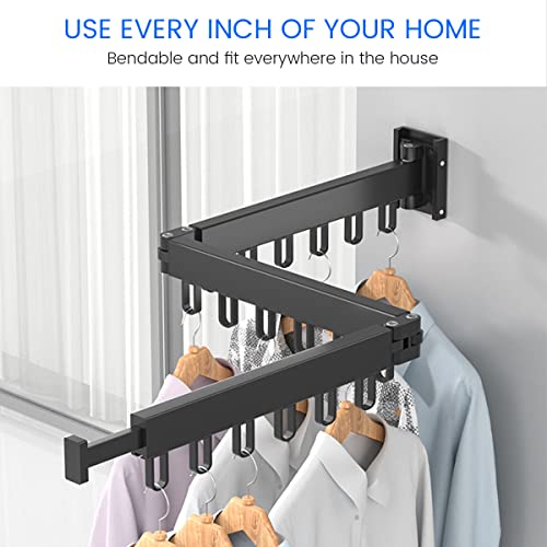 LENGYANN Clothes Drying Rack Wall Mounted Laundry Drying Rack Space Saver Collapsible Folding Clothes Hanger with Towel Bar for Laundry Balcony Mudroom Bedroom Patio (Black) by LENGYANN - Used condition - Image 2