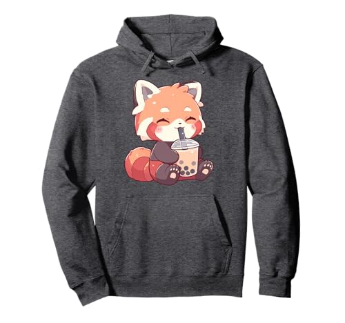 Cute Neko Red Panda Boba Tea Kawaii Anime Bubble Tea Panda Pullover Hoodie