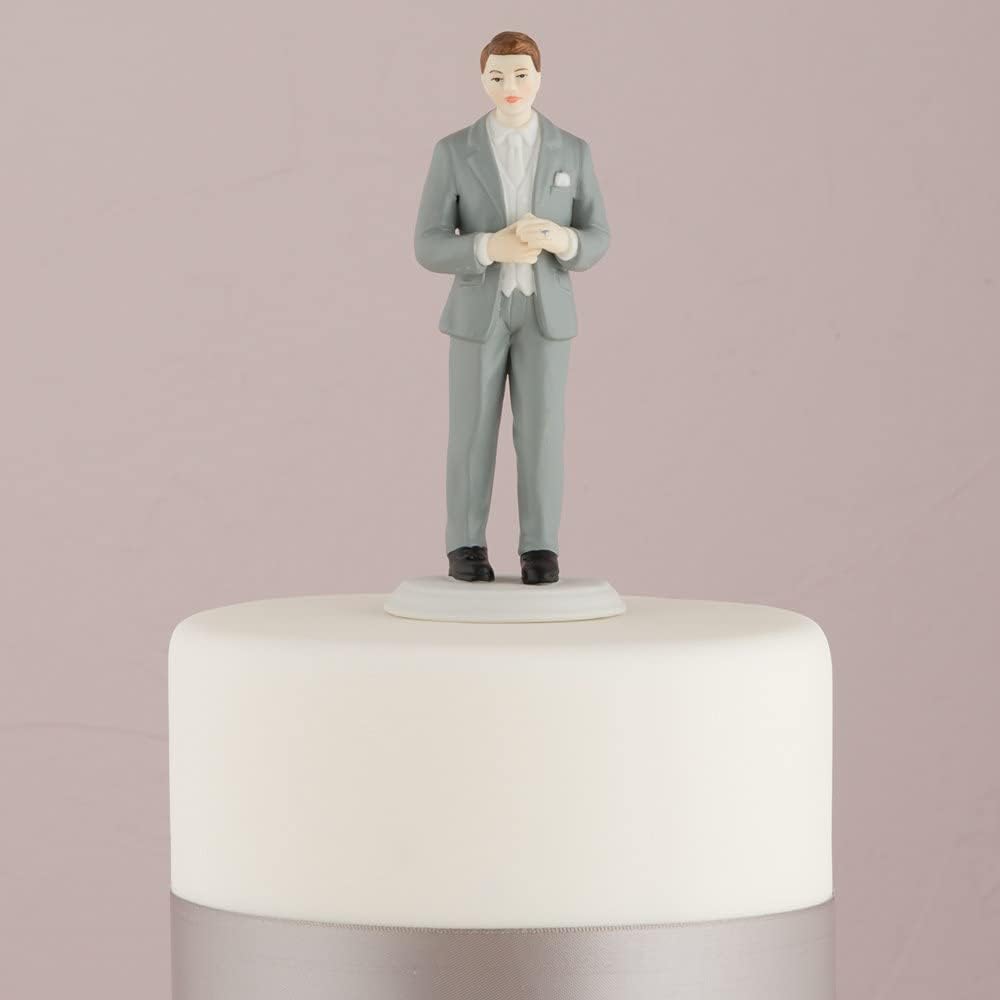 Fashionable Groom in Grey Tux Mix & Match Cake Topper