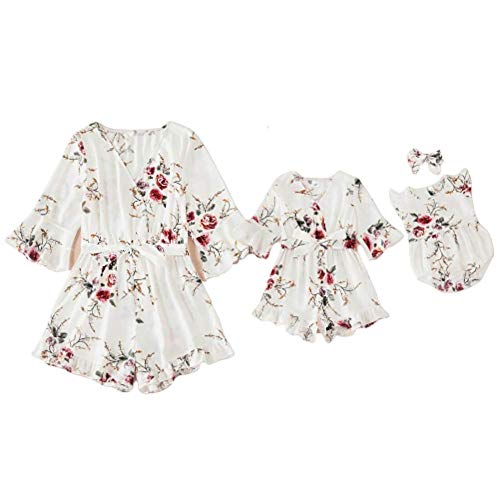 Wide.ling Mutter und Tochter Kleider Blumendruck Lässig Sommer Kinder Baby Familien Kleidung Kurzarm Familien Pyjama Mutter Tochter Die Mit Einteiler Overall Nachtwäsche Passt (Mutter, S) Cover
