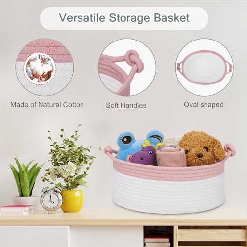 Image of COMSE Small Gift Basket Empty with Bag & Ribbons, Dusty Pink & White