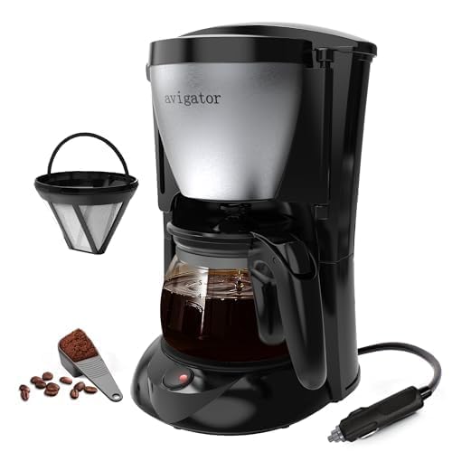 avigator Portable Coffee Maker for Camping Compact Drip Coffee Maker Brewer Includes 22oz Glass Carafe Reusable Powder Filter for Traveling RV Office Camping