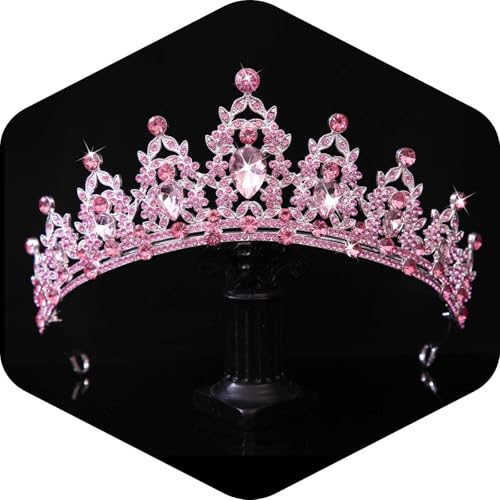 Aimilcall ALL Pink Wedding Crystal Tiaras and Crowns for Women Bride Queen Crown Headband Princess Quinceanera Headpieces for Birthday Prom Pageant Party (All pink) A3