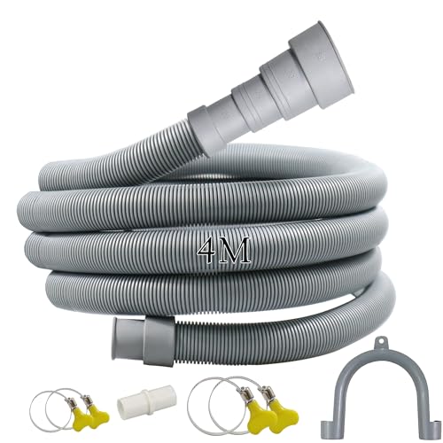 Quanerba Tuyau de Vidange Universel 1 M/2 M/3 M/4M/5M Pour Machines à Laver, SèChe-Linge, Lave-Vaisselle avec 1 Adaptateur, 4 Colliers de Serrage, 1 Support de En U (4M)