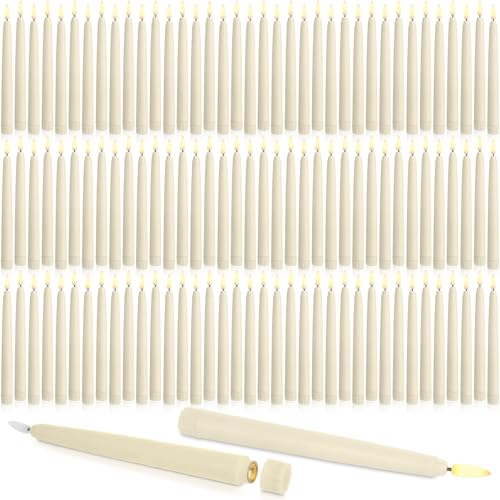 Image of Baquler 150 Pcs Flameless Taper Candles LED Taper Candles Flickering Bulk Ivory LED Candlestick for Easter Wedding Church Halloween Christmas Party Decor Table Centerpiece, 8.5 in, No Batteries