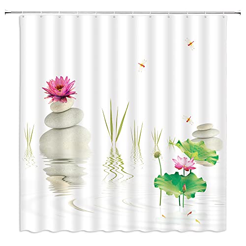 Ysatnsft Zen Spa Shower Curtain Wild Grass Stones Reflection In Water Meditation Japanese Lotus Asian White Fabric Bathroom Decor Set Include Hooks,(70" Wx70 H) #TOP1