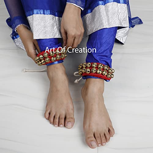 Art of Creation Dancing Ghungroo Bell 2 line 20 20 Big Bells Anklet Pair Traditional Red Paded Brass Ghungru for Kathak Dancers Musical Instrumentss
