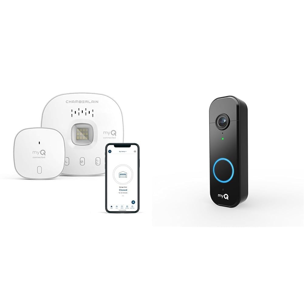 CHAMBERLAIN Smart Garage Control - Wireless Garage Hub and Sensor with WiFi &amp; Bluetooth + myQ Video Doorbell | 2K Camera, Battery/Wired, Color Night Vision