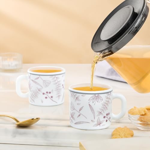 Image of Larah by BOROSIL 100ml x 6pc Opalware Grandeur Tea /Coffee Mug Set, Microwave & Dishwasher Safe Embossed Design Crockery Set Ideal for Daily Use & Gifting