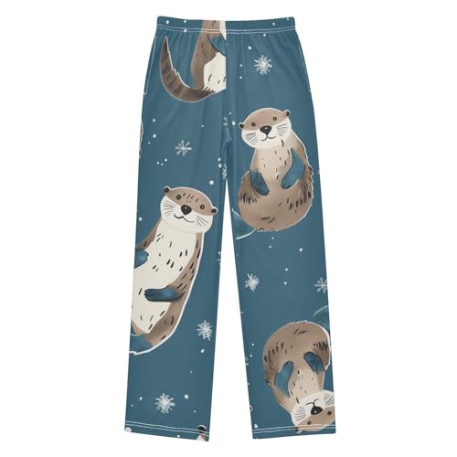 ZZXXB Otter Snow Boys Long Pants Soft Trousers Elastic Waist Kids Lounge Bottoms with Pockets S-XL