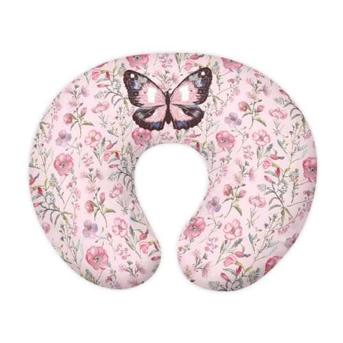 Zanxiantu Pink Floral Butterfly Soft Nursing Pillow Covers Girls Breastfeeding Nursing Pillow Slipcover Soft and Stretchy Pillow Covers Fits Infant Nursing Pillow Case