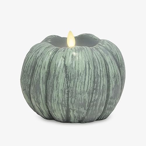 Image of Luminara Pumpkin Figural Flameless Flickering Moving Flame LED Candle (5.25 inch x 4.5 inch), Smooth Real Unscented Wax, Time Function (Iceberg Green)
