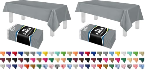 Image of Grandipity 24 Pack Premium Disposable Plastic Tablecloth 54 Inch. x 108 Inch. Decorative Rectangle Table Cover - Silver