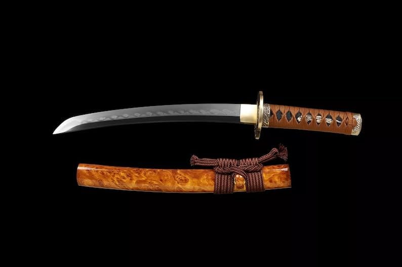Handmade Japanese Tanto Sword L6 Steel Full Tang, Clay Tempered, Gifts for Him, Real Sword, Sharpen