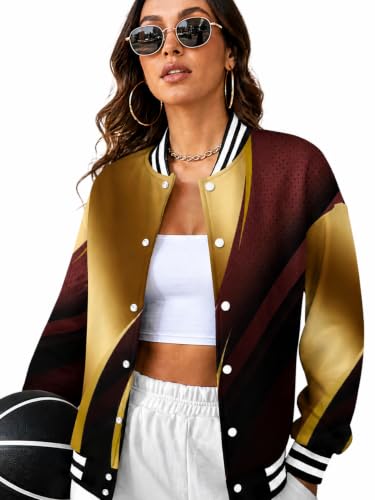 Women Baseball Jacket Gold Maroon for Mom Varsity Hoodie