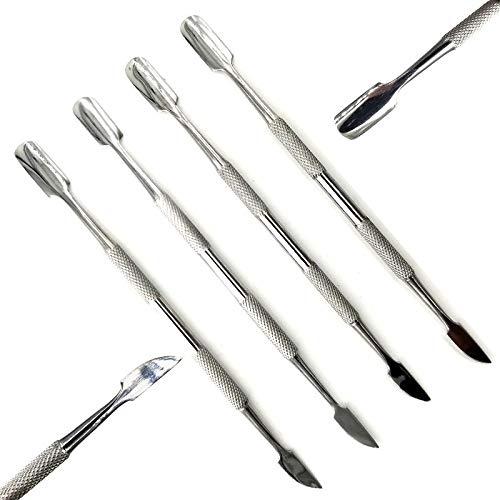 Stainless Steel Finish 4 Piece set of Cuticle Pusher Made for Durable Manicure, Pedicure and Beauty Tool for Ideal Fingernails and Toenails. Use for Manicure and Pedicure Nail Salon Approved