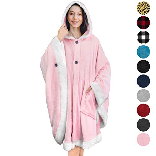 PAVILIA Angel Wrap Hooded Blanket | Poncho Blanket Wrap with Soft Sherpa Fleece