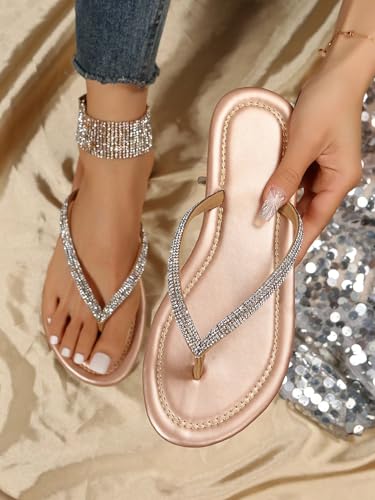 GORGLITTER Women's Rhinestone Sparkly Flat Sandals Open Toe Beach Slides Flip Flops4