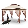 VEVOR Pop up Gazebo for 8-10 Person, with Mosquito Netting, Metal Frame, and PU Coated 250D Oxford Cloth, Outdoor Canopy Shelter for Patio, Backyard, Lawn, Garden, Deck, 11 x 11 FT, Brown