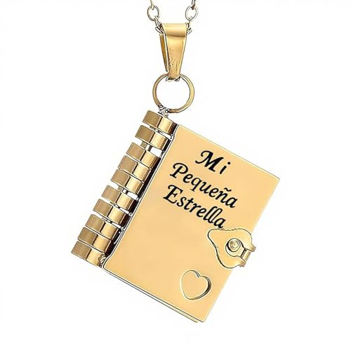 Mi Pequeña Estrella - Collar con diseño de libro en español My Little Strella grabable de 6 páginas que se puede abrir, regalo de joyería ajustable para hija, cumpleaños, graduación