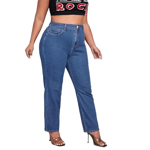 KISSPLUS Plus Size Tapered Jeans for Women High Waist Loose Women Jeans Curvy Stretchy Black and Blue Denim Pants for Women3