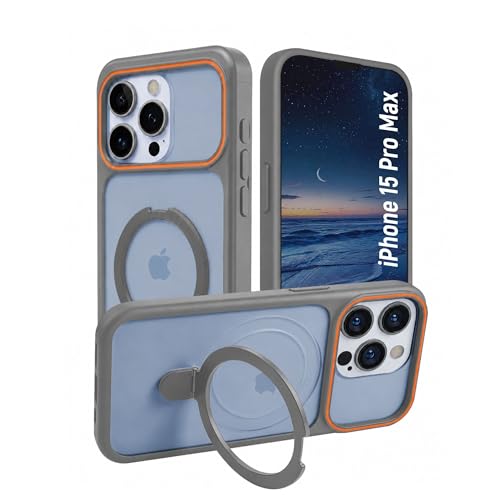 Image of AIBEX Protective OStand Case Compatible for Apple iPhone 15 Pro Max MagSafe Compatible | Slim Shockproof Back Cover with Camera Lens Protection, Strong Magnetic Support & Anti-Slip Grip