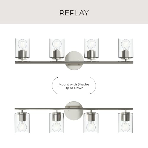 Image of Progress Lighting Replay 31.125 Inch 4-Light Vanity Light, Transitional, Polished Nickel with Clear Glass Shades, (7.875 inch H x 31.125 inch W x 6 inch D), P300584-104
