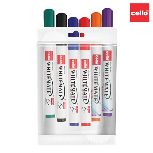 Cello Whitemate Whiteboard BoldMarkers | Set of 6 | Assorted Ink Colours | Whiteboard Marker with Easily Erasable Ink | Refillable Whiteboard Markers Markers (Image - 2)