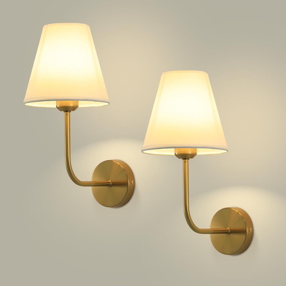 Applique da Parete in Tessuto, Set di 2 luci Decorative, Applique a Cablaggio Fisso con Attacco E27, lampade da Comodino per Camera da Letto, lampade da Galleria per Soggiorno