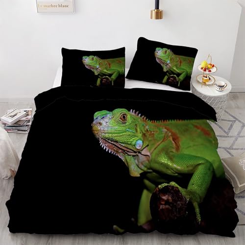 Housse de couette 240 x 260 LéZardVert parure de lit 3 pièces microfibre zippée