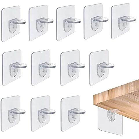 12 Pcs Shelf Support Pegs, Self-Adhesive Shelf Support Brackets Transparent Shelf Bracket L-Shaped Shelf Support Racks for Furniture Cabinet Bookcase Closet Shelf (6 x 6cm) Cover