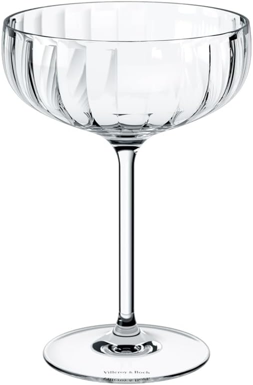 Villeroy & Boch Rose Garden Collection Champagne Coupes, Set of 4, Clear, Dishwasher Safe Glasses for Sparkling Wine, Prosecco, and Champagne, Champagne Bowls in Vintage Design, Crystal Glass