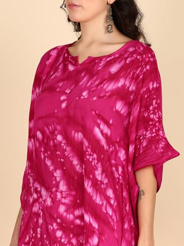 Image of Maaesa Women Handcrafted Tie & Dye Rayon Crepe Kaftan Dress | Casual Wear | Flowy Kaftan Style | Lightweight & Breathable Fabric