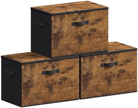 SONGMICS Foldable Storage Boxes, Set of 3 Organizers in Boxes wit...