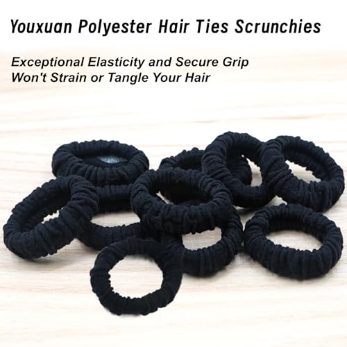 Youxuan No Damage Soft Polyester Hair Ties, No Tug Scrunchies Hair Bands with Strong Elasticity – Black - Image 4