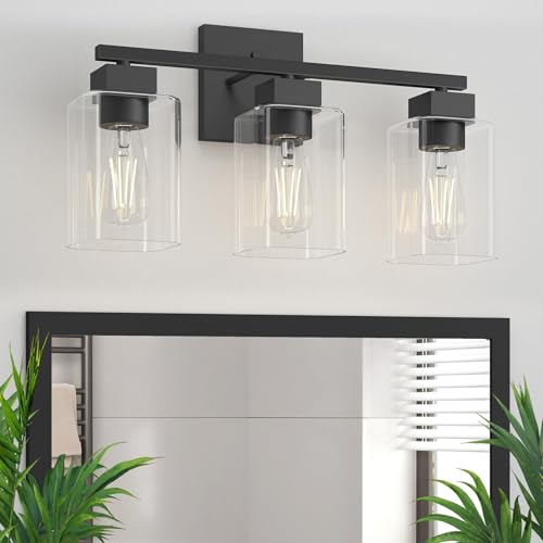 Espird Matte Black Bathroom Vanity Light, 3-Light Vanity Lighting fixtures Over Mirror, Square...