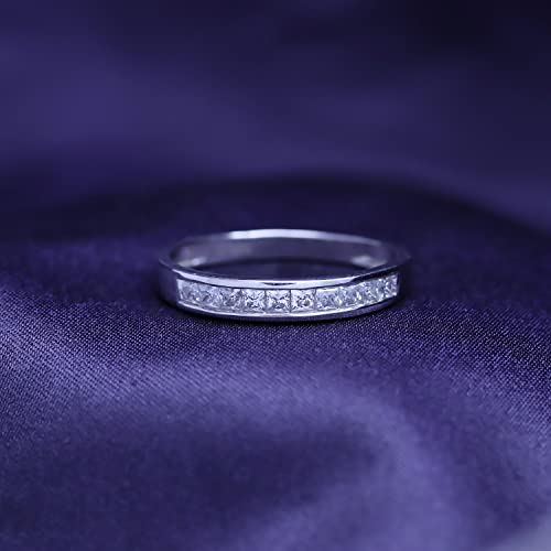 Savearth Diamonds 1/2 Ct 1.5Mm Princess Cut Lab Created Moissanite Diamond Channel Set Anniversary Wedding Band Ring For Men's In 14K White Gold Over Sterling Silver (G-H Color, 0.50 Cttw)-11 #TOP2