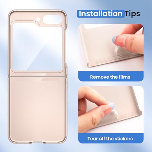 Image of Ruky for Samsung Z Flip 5 Case, with Built-in Screen Protector, Gold | Full Body Hard PC Slim Anti-Scratches Shockproof Wireless Charging Women Girls Phone Case for Samsung Galaxy Z Flip 5, Gold