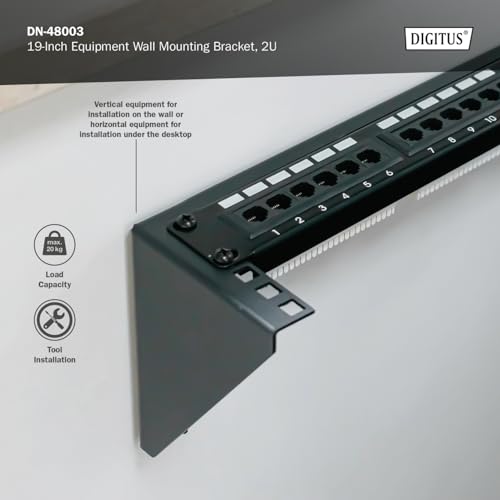 DIGITUS DN-48003 – Marco de 19 Pulgadas – 2U – Marco Universal para Equipos de 19 Pulgadas – Montaje Vertical en Pared – Sin Montar – para Accesorios de Audio y vídeo – 105 x 504 x 151 mm – Negro - imagen 3