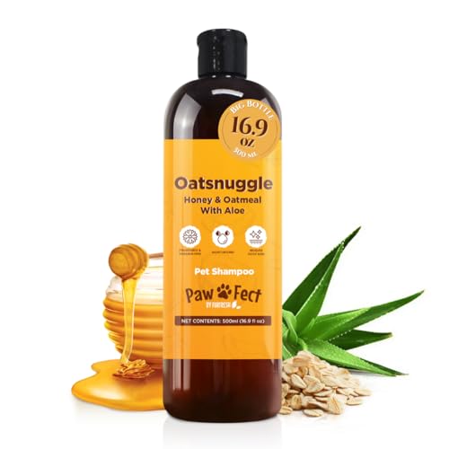 Image of Honey & Oatmeal 16.9 oz Pet Shampoo for Dogs, Natural Formula with Colloidal Oatmeal, Aloe & Honey - Relieves Itchy Dry Skin, No Sulfates or Parabens, Gentle, Chamomile Scented