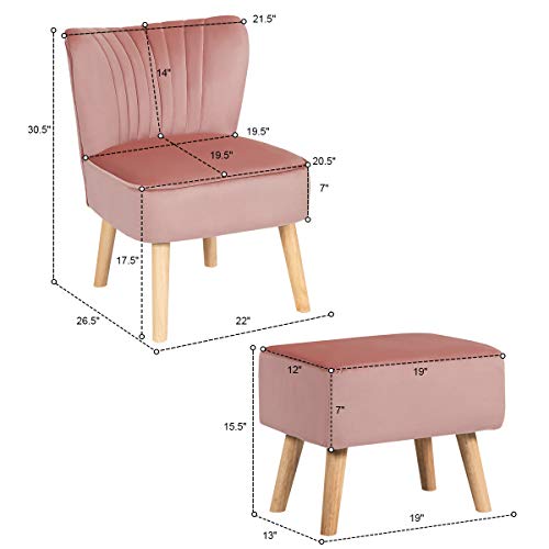 Giantex Velvet Accent Chair With Ottoman, Modern Tufted Upholstered Chair With Footrest, Firm Wood Legs, Leisure Single Club Chair Set For Living Reading Room Bedroom (Pink) #TOP5